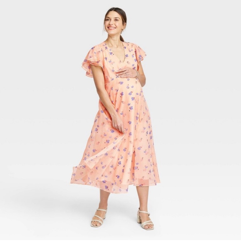 Chiffon Maternity Blush Floral Dress